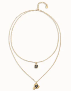 Multi-layer pendant link chain necklace with heart charm