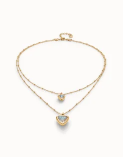 Multi-layer pendant link chain necklace with crystal