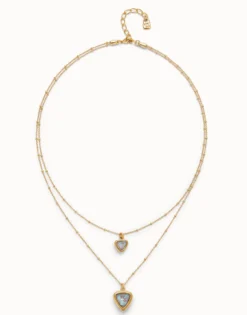 Multi-layer pendant link chain necklace with crystal