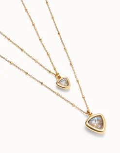 Multi-layer pendant link chain necklace with crystal