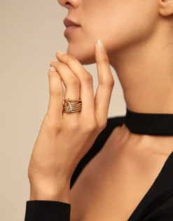 Multi row ring with a charm