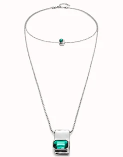 Multi strand chain necklace with green crystals