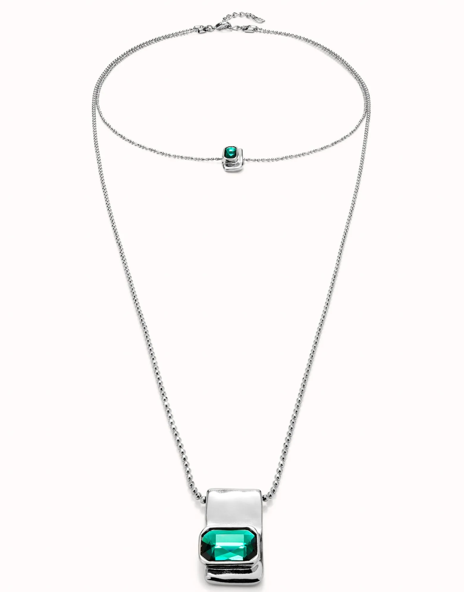 Multi strand chain necklace with green crystals