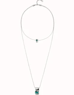 Multi strand chain necklace with green crystals