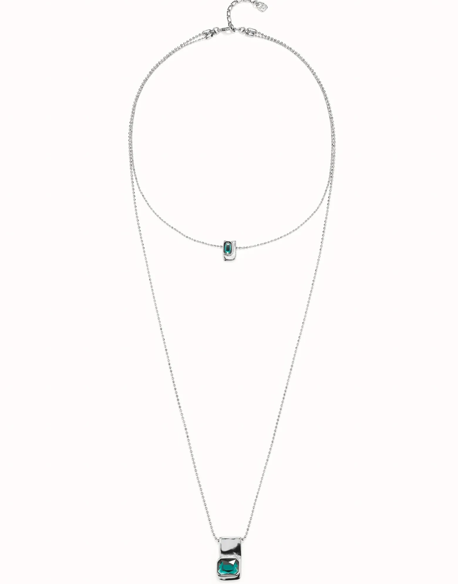 Multi strand chain necklace with green crystals