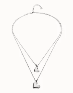 Multi strand chain necklace with two hearts