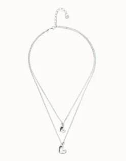 Multi strand chain necklace with two hearts