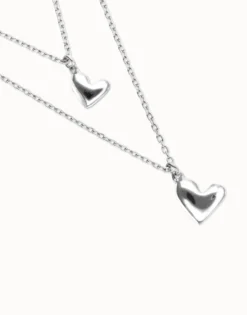 Multi strand chain necklace with two hearts