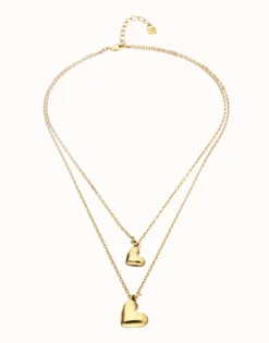 Multi strand chain necklace with two hearts