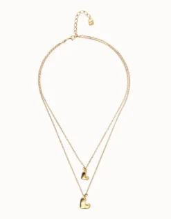 Multi strand chain necklace with two hearts