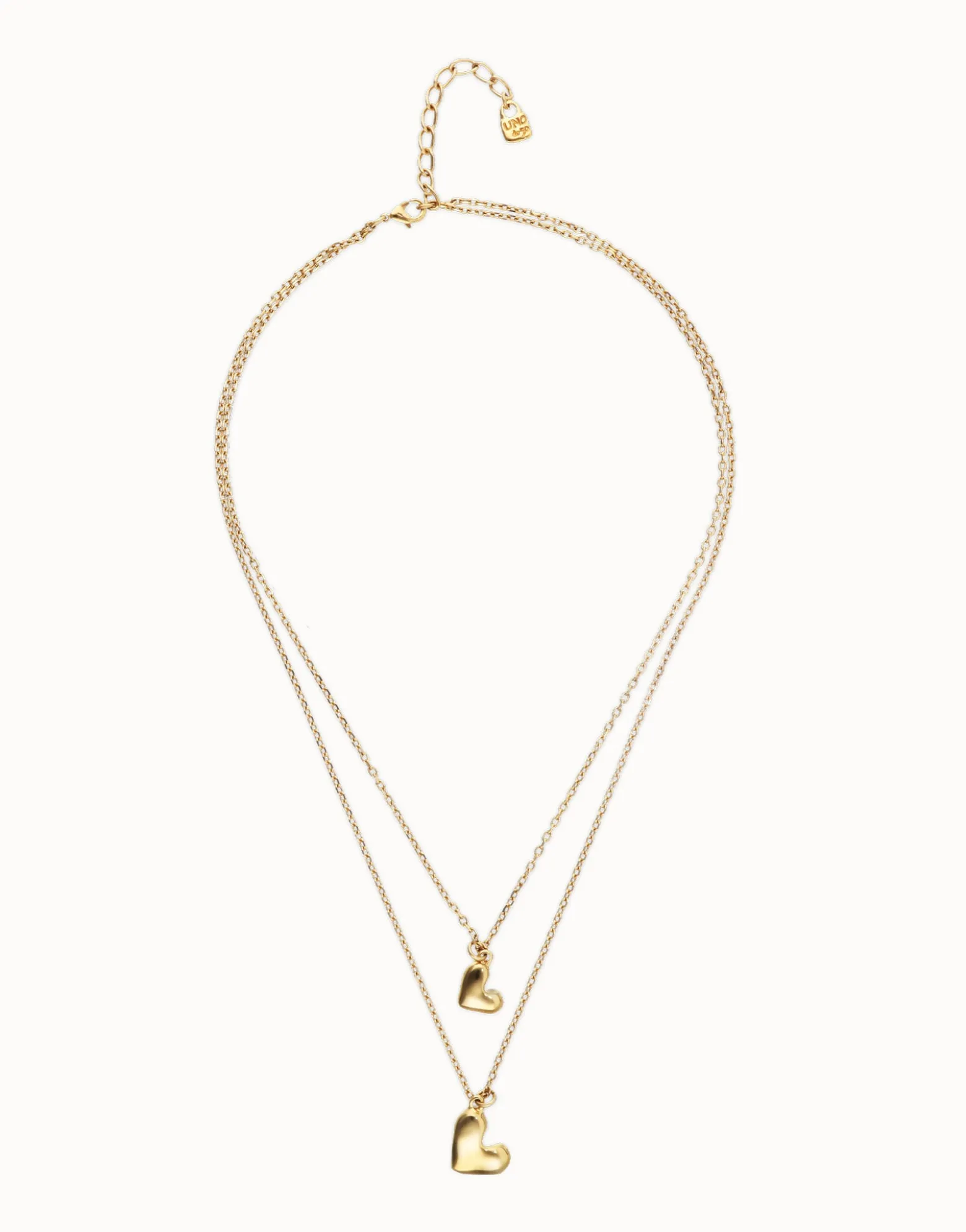 Multi strand chain necklace with two hearts