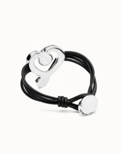 Multi strand leather bracelet with a heart