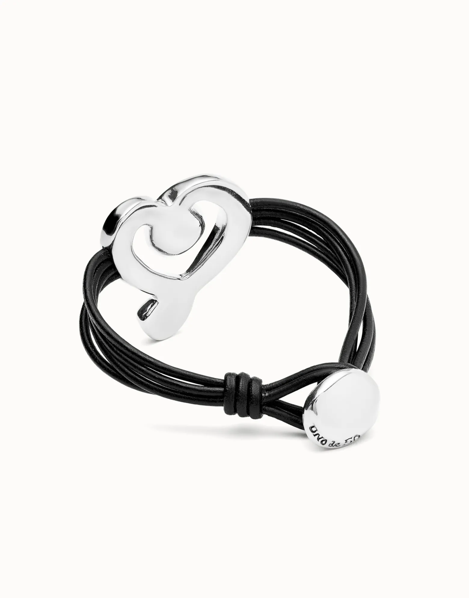Multi strand leather bracelet with a heart