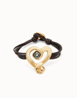 Multi strand leather bracelet with a heart