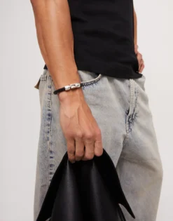 Multi strand leather bracelet with 2 circles