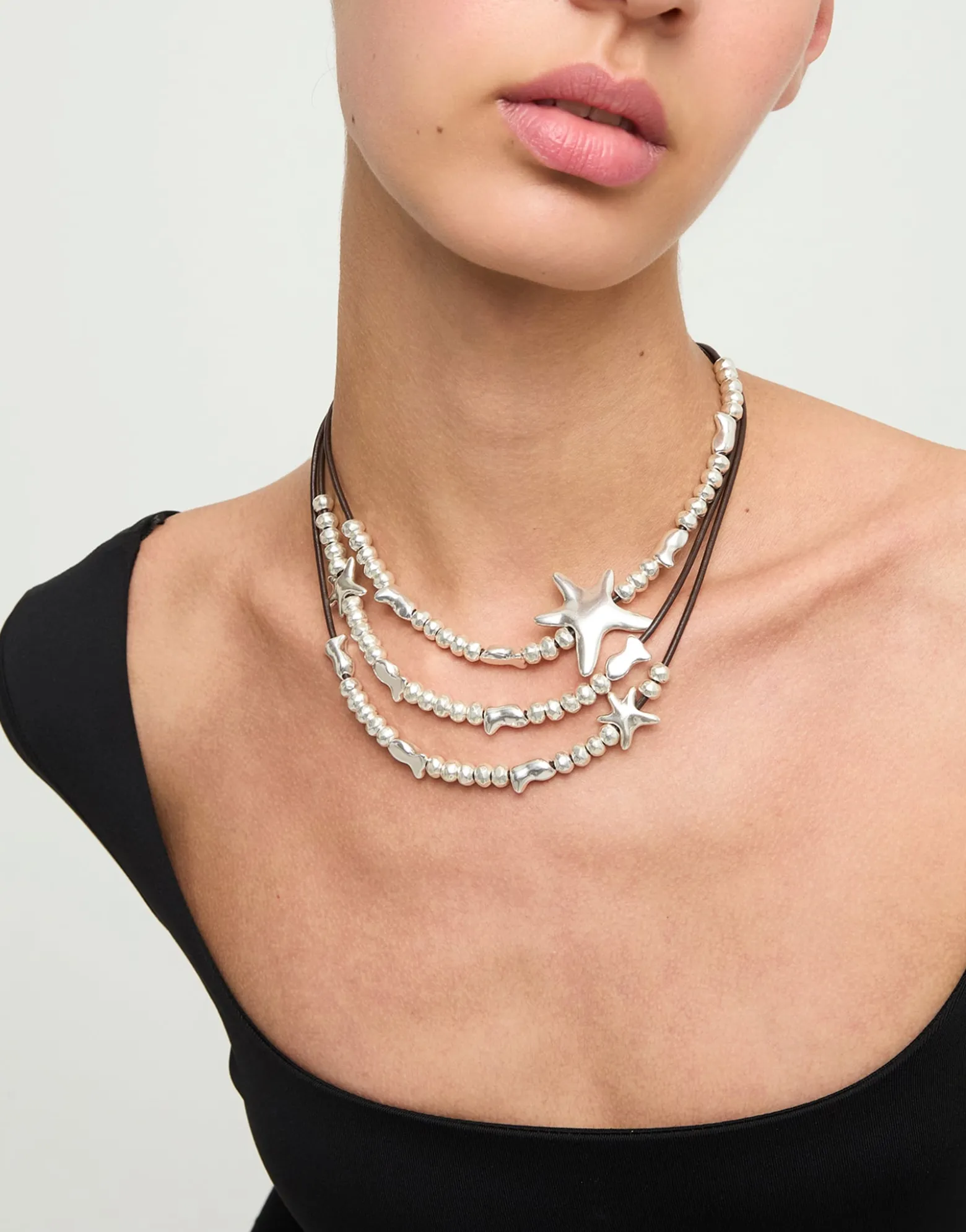 Multi-strand leather necklace with starfish