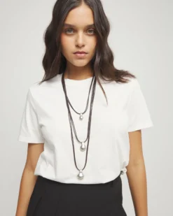 Multi strand leather necklace with three spheres