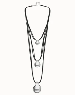 Multi strand leather necklace with three spheres