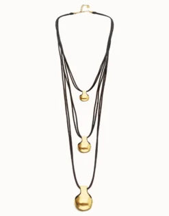 Multi strand leather necklace with three spheres