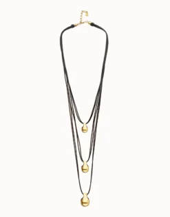Multi strand leather necklace with three spheres