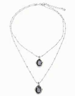 Multi strand necklace with two black oval faceted crystals