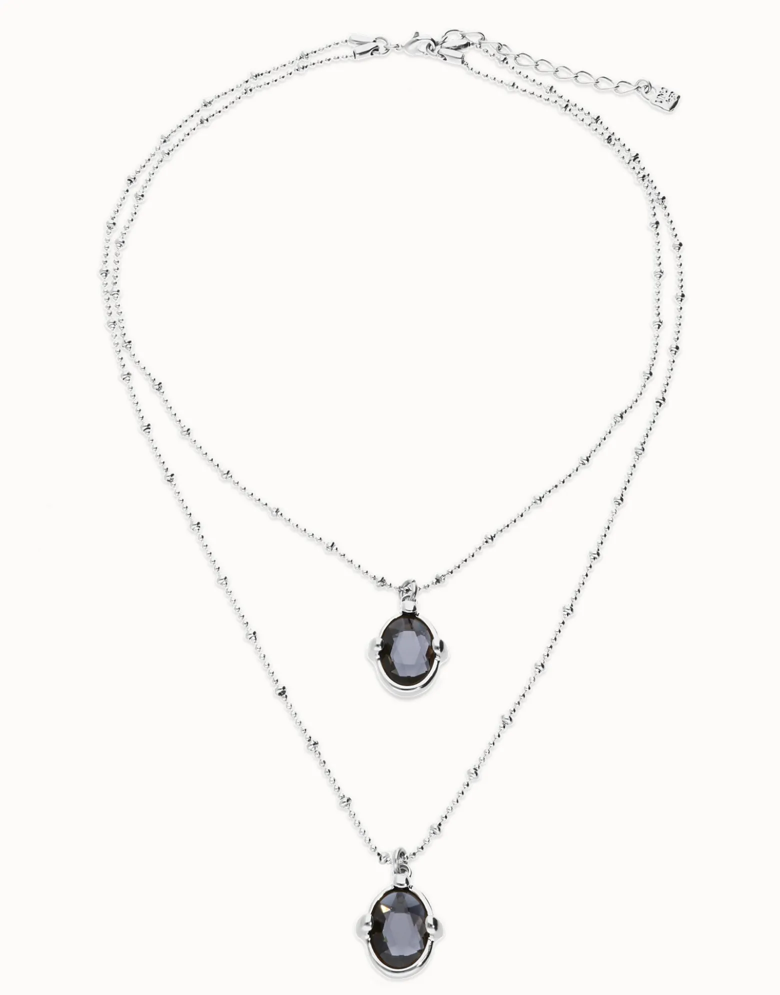 Multi strand necklace with two black oval faceted crystals