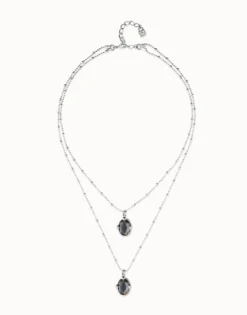 Multi strand necklace with two black oval faceted crystals