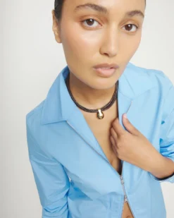 Multistrand short leather necklace with large sphere