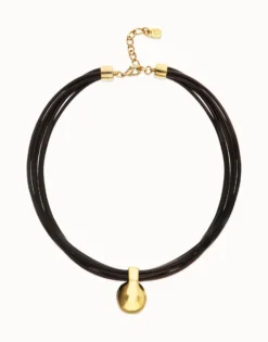 Multistrand short leather necklace with large sphere