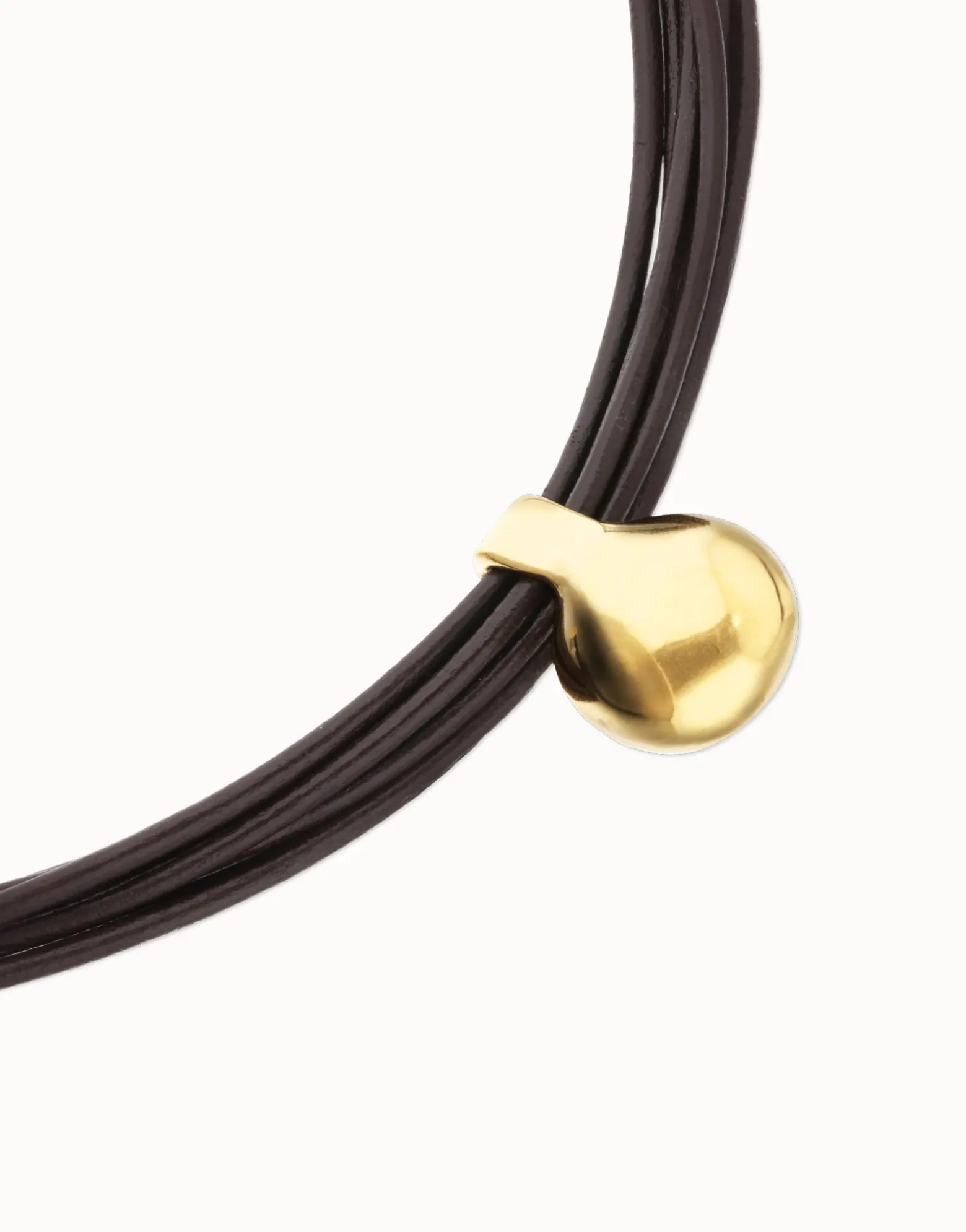 Multistrand short leather necklace with large sphere