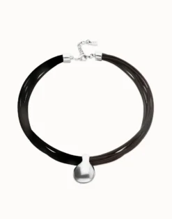 Multistrand short leather necklace with large sphere