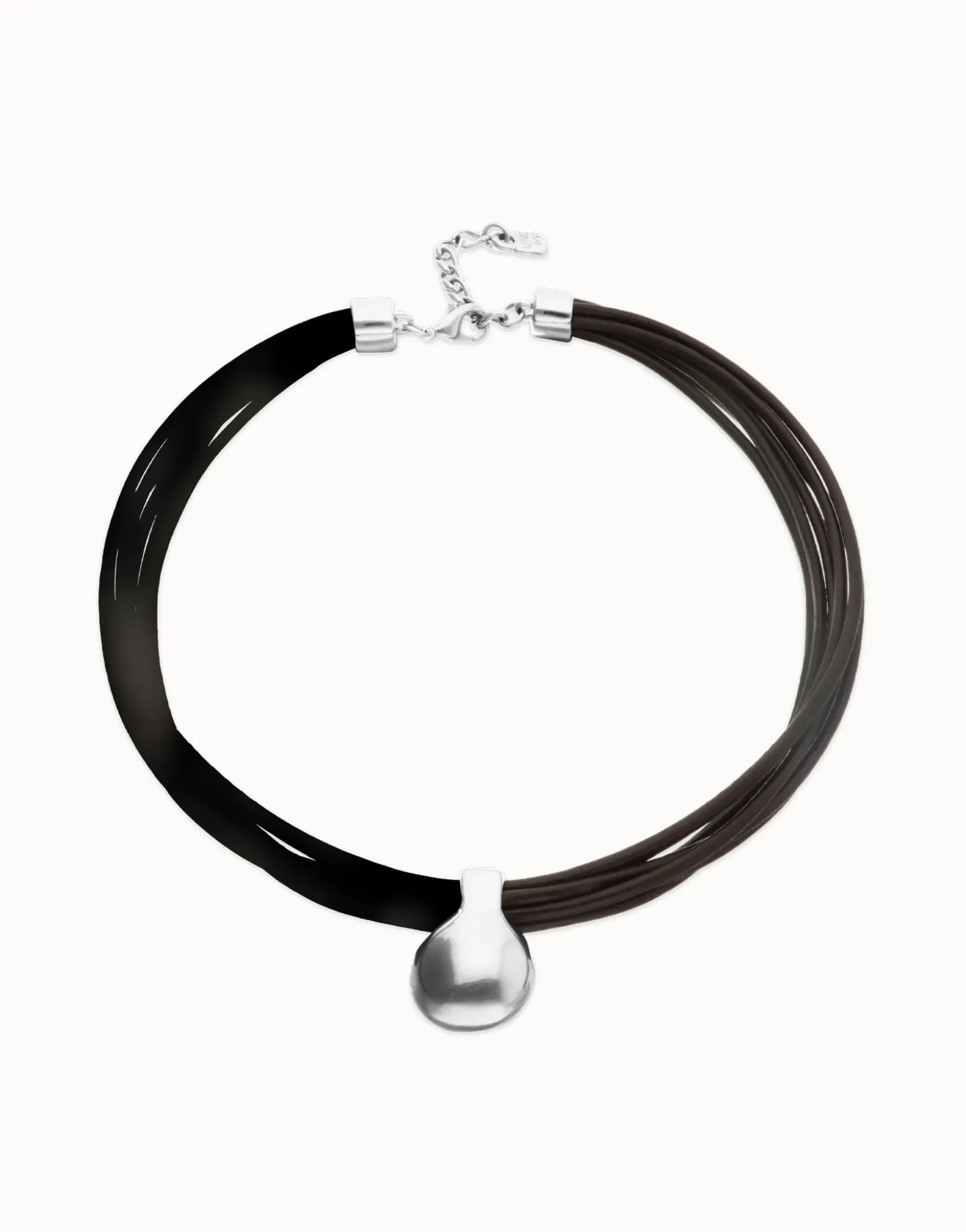 Multistrand short leather necklace with large sphere
