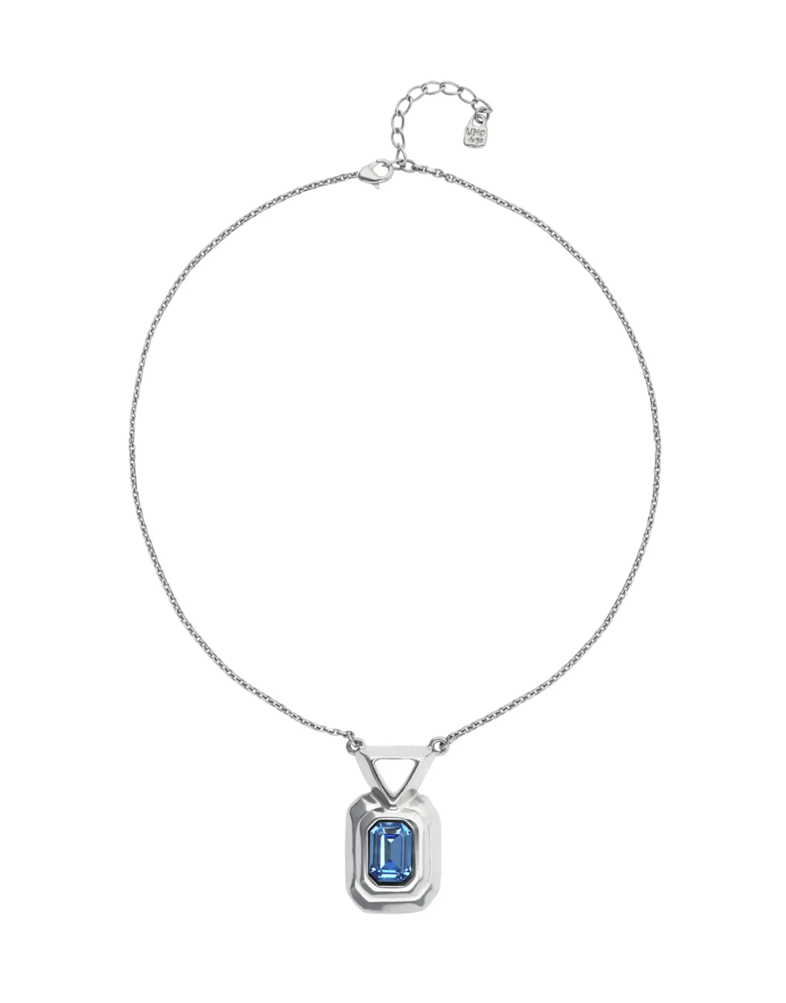 Necklace with rectangular blue faceted crystal