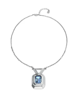 Necklace with rectangular blue faceted crystal