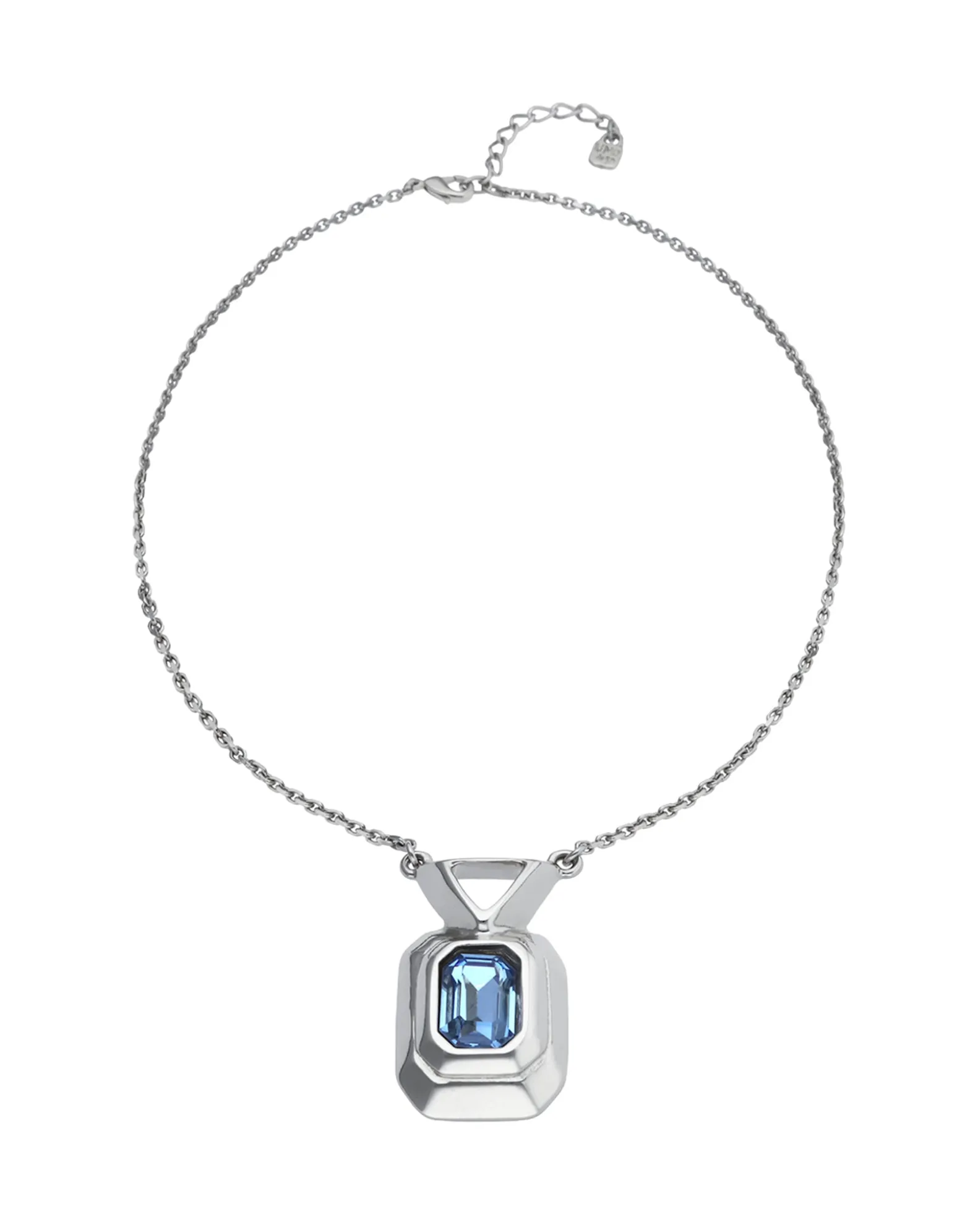 Necklace with rectangular blue faceted crystal