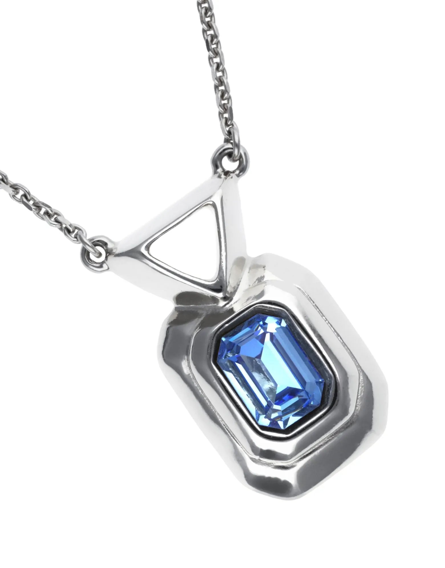 Necklace with rectangular blue faceted crystal