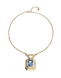 Necklace with rectangular blue faceted crystal