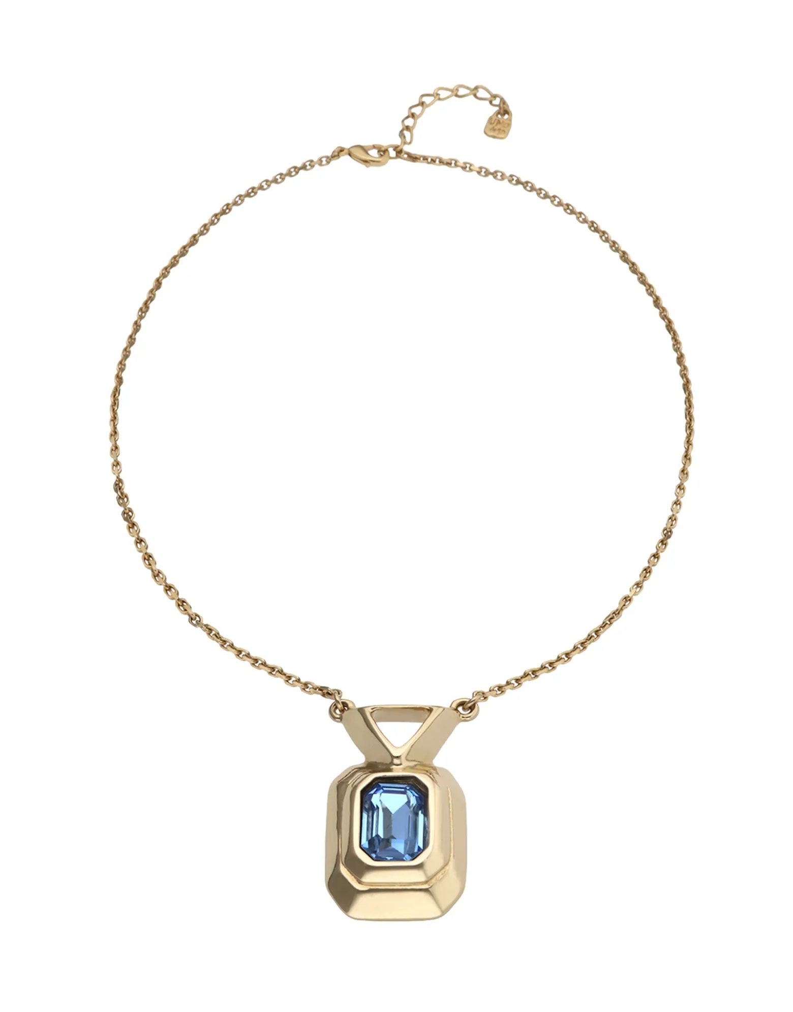 Necklace with rectangular blue faceted crystal