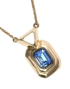 Necklace with rectangular blue faceted crystal