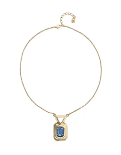Necklace with rectangular blue faceted crystal