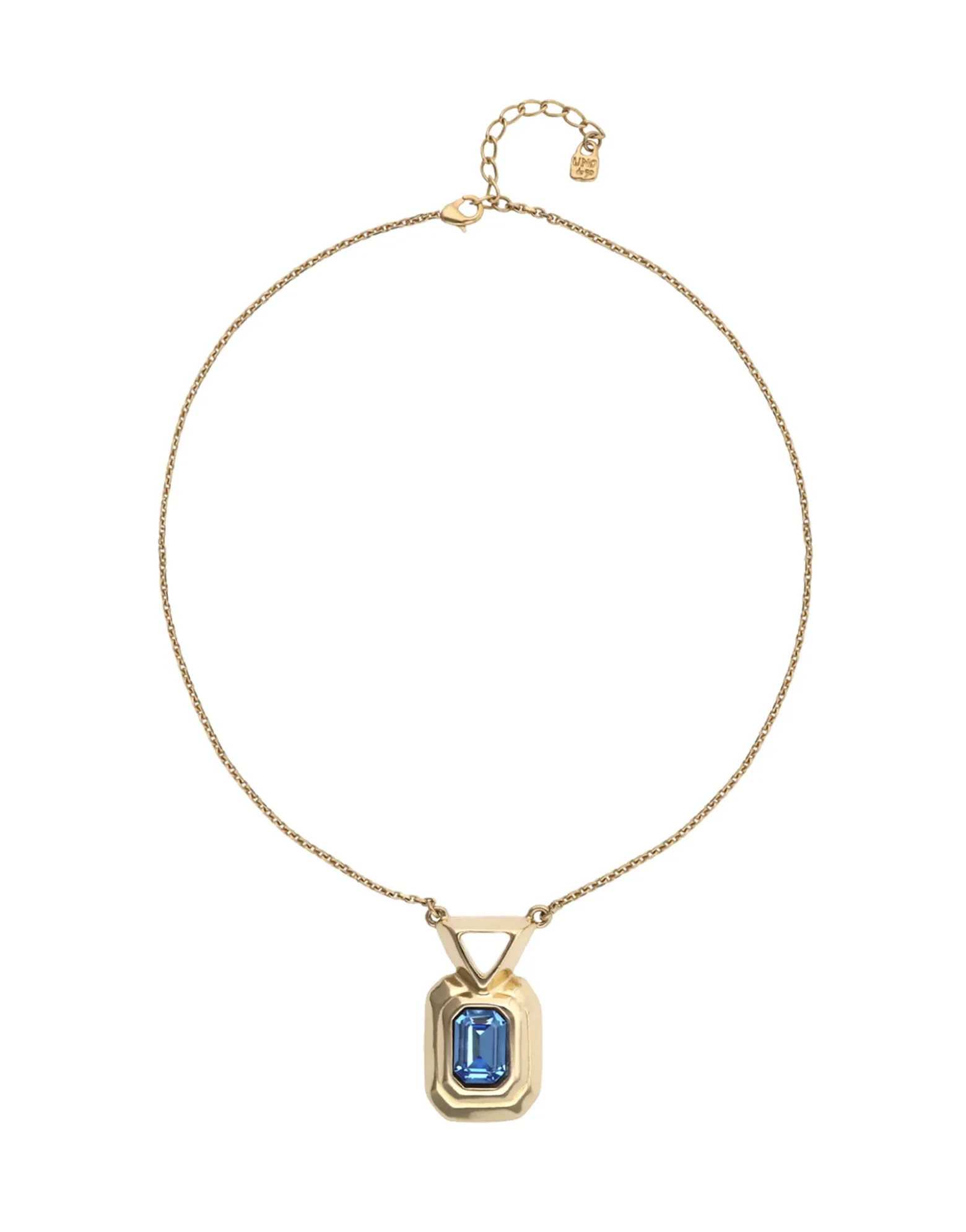 Necklace with rectangular blue faceted crystal