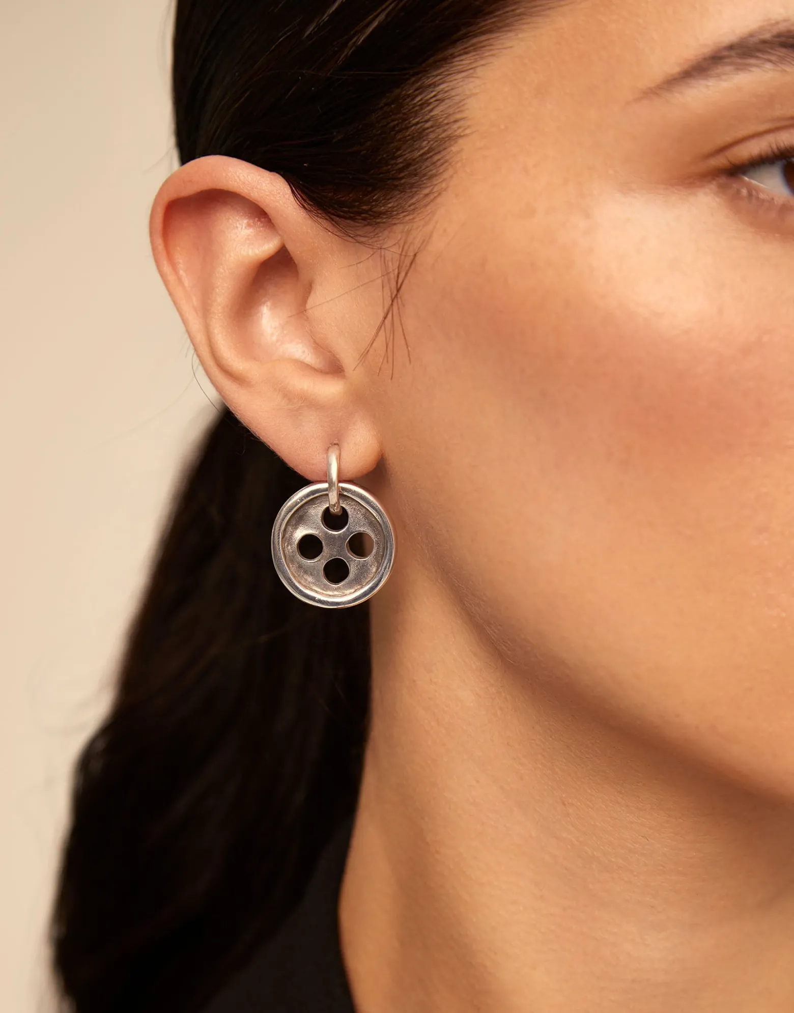 Needle and button earrings