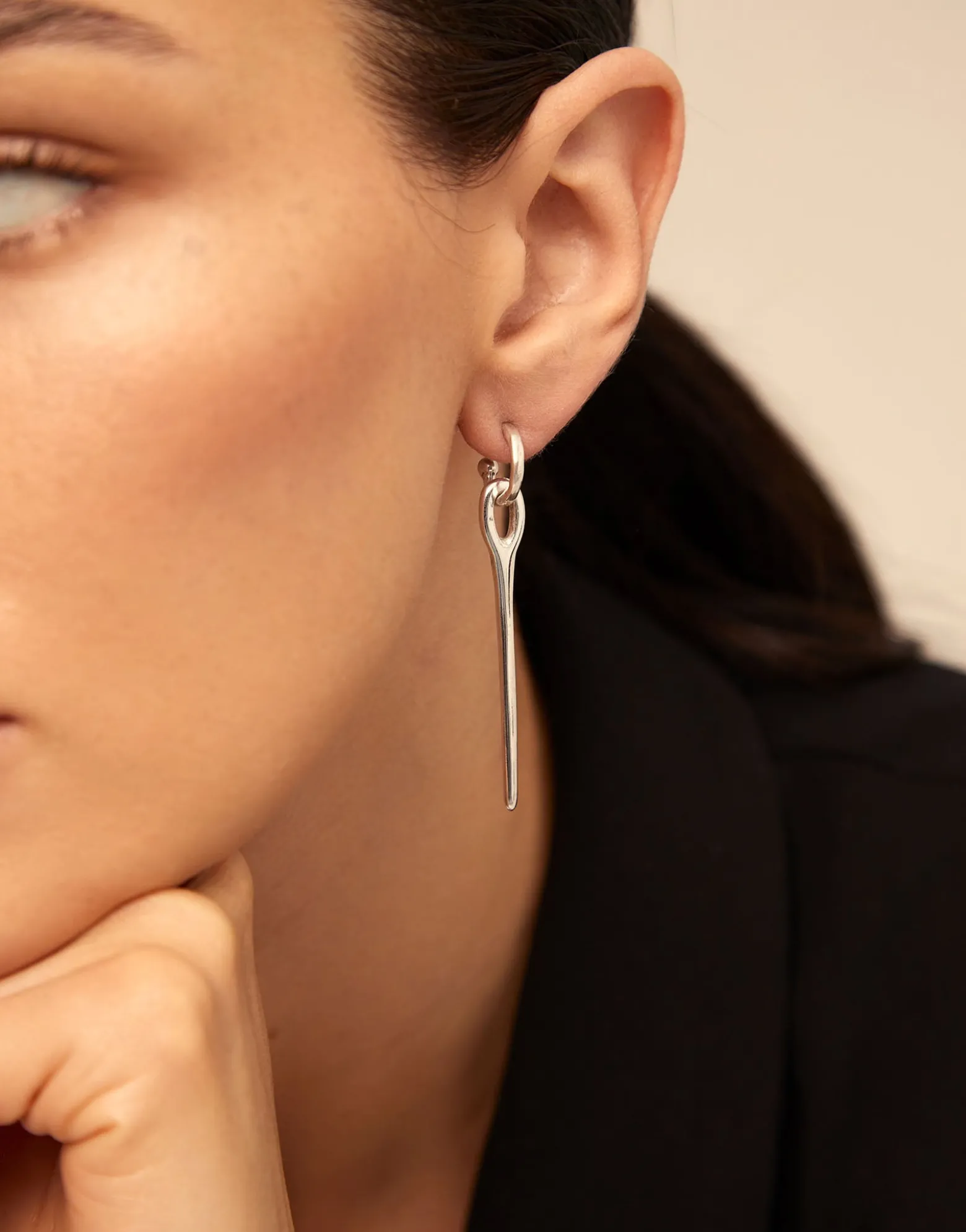 Needle and button earrings