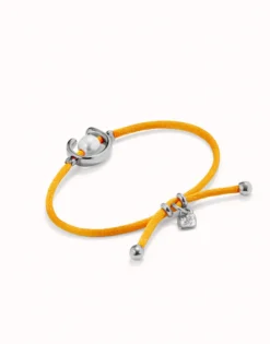 Orange cord bracelet with a pearl