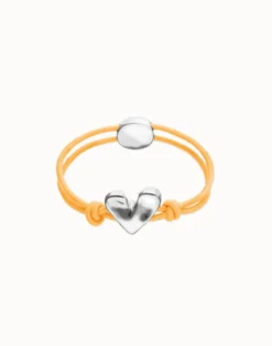 Orange elastic thread bracelet with heart