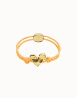 Orange elastic thread bracelet with heart