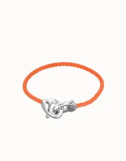 Orange leather bracelet with interlocking carabiner
