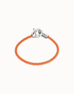 Orange leather bracelet with interlocking carabiner