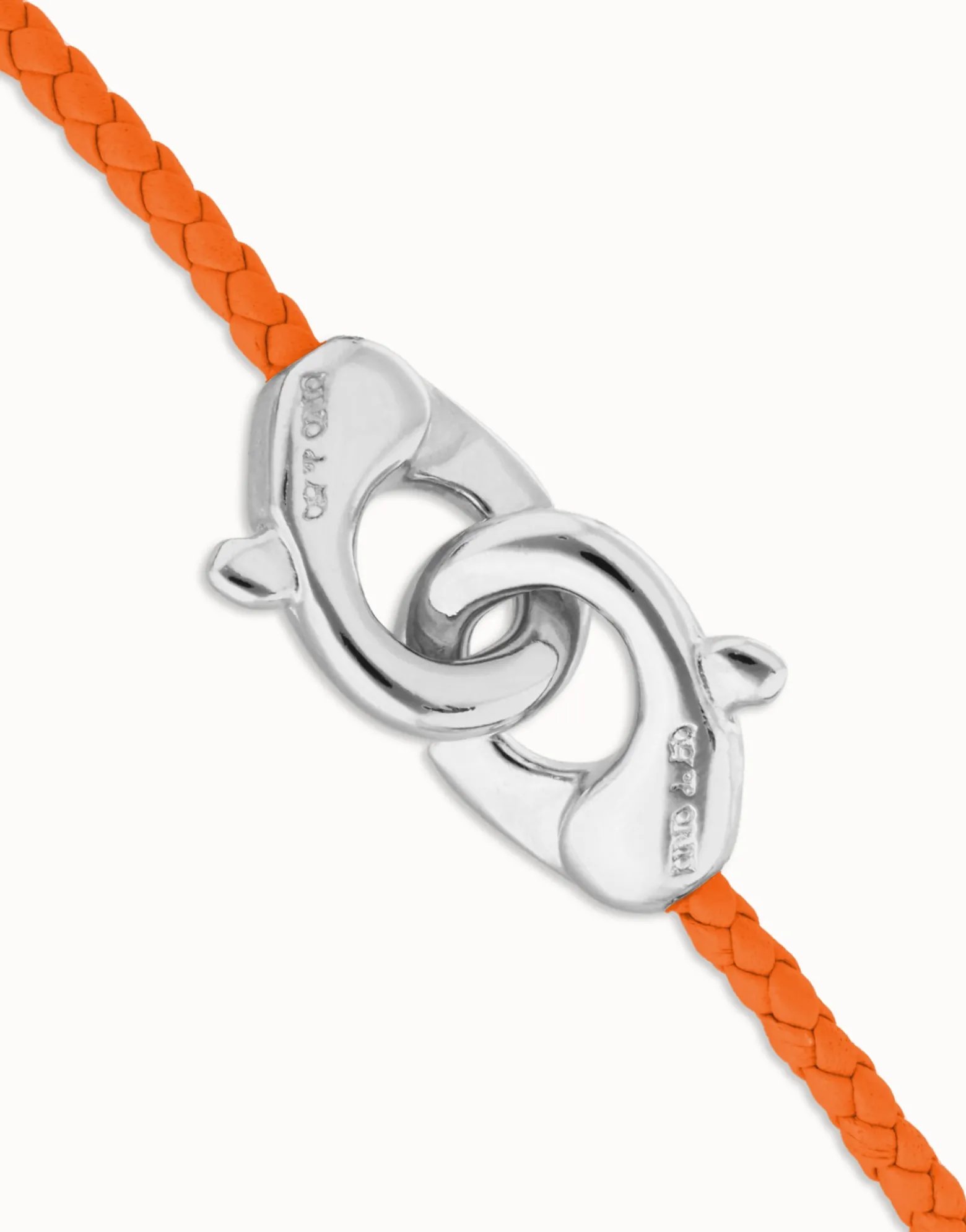 Orange leather bracelet with interlocking carabiner