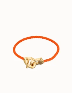 Orange leather bracelet with interlocking carabiner